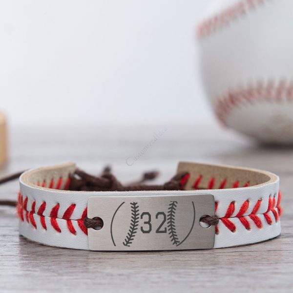 Personalized Baseball/Softball Leather Stitch Bracelet