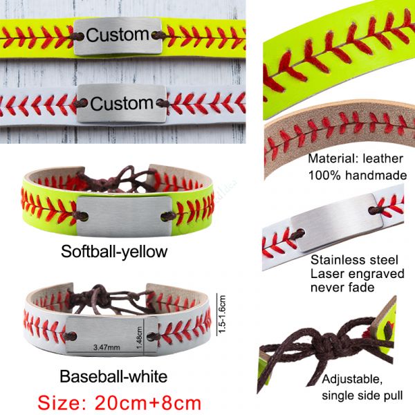 Personalized Baseball/Softball Leather Stitch Bracelet