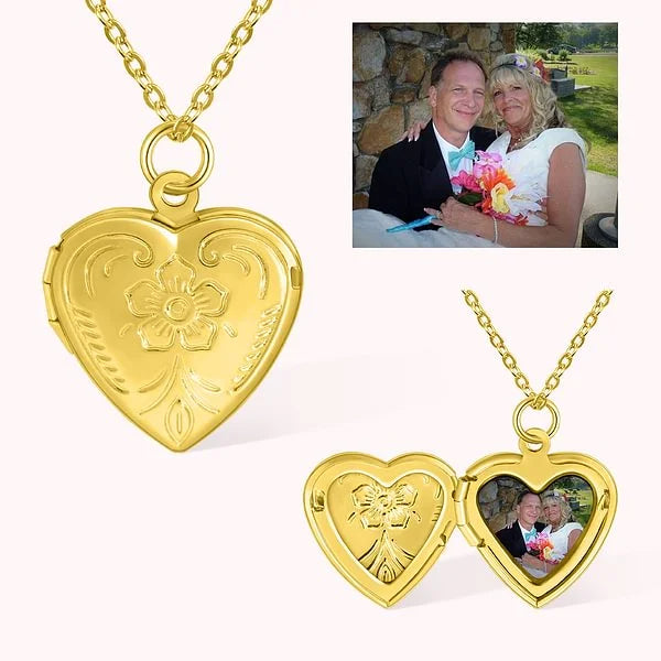 Personalized CZ Heart Shape Angel Wing Photo Locket Necklace