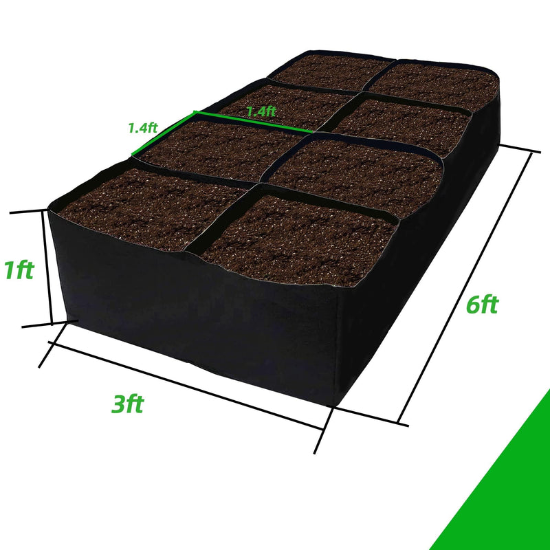 Fabric Raised Garden Bed, 128 Gallon 8 Grids Plant Grow Bags, 3x6FT Breathable Planter Raised Beds, Rectangle Planting Container for Outdoor Gardening