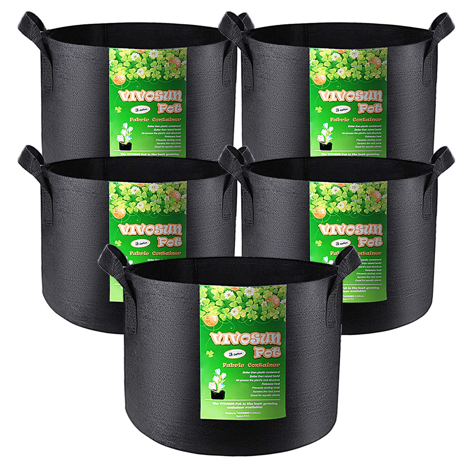 5-Pack 5 Gallon Grow Bags Heavy Duty 300G Thickened Nonwoven Plant Fabric Pots with Handles