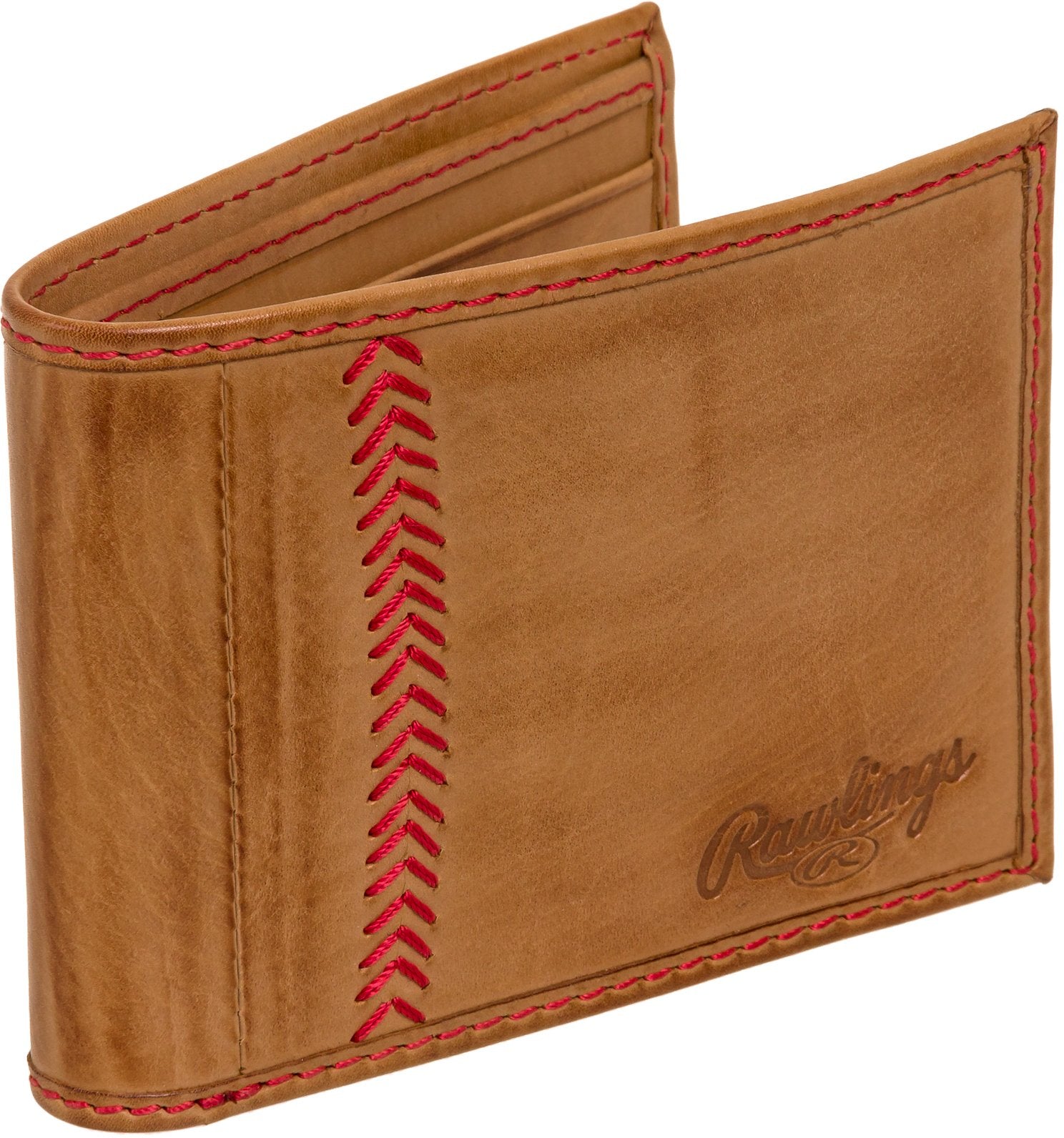 Mens Tanned-leather Baseball Stitch Embroidered Wallet