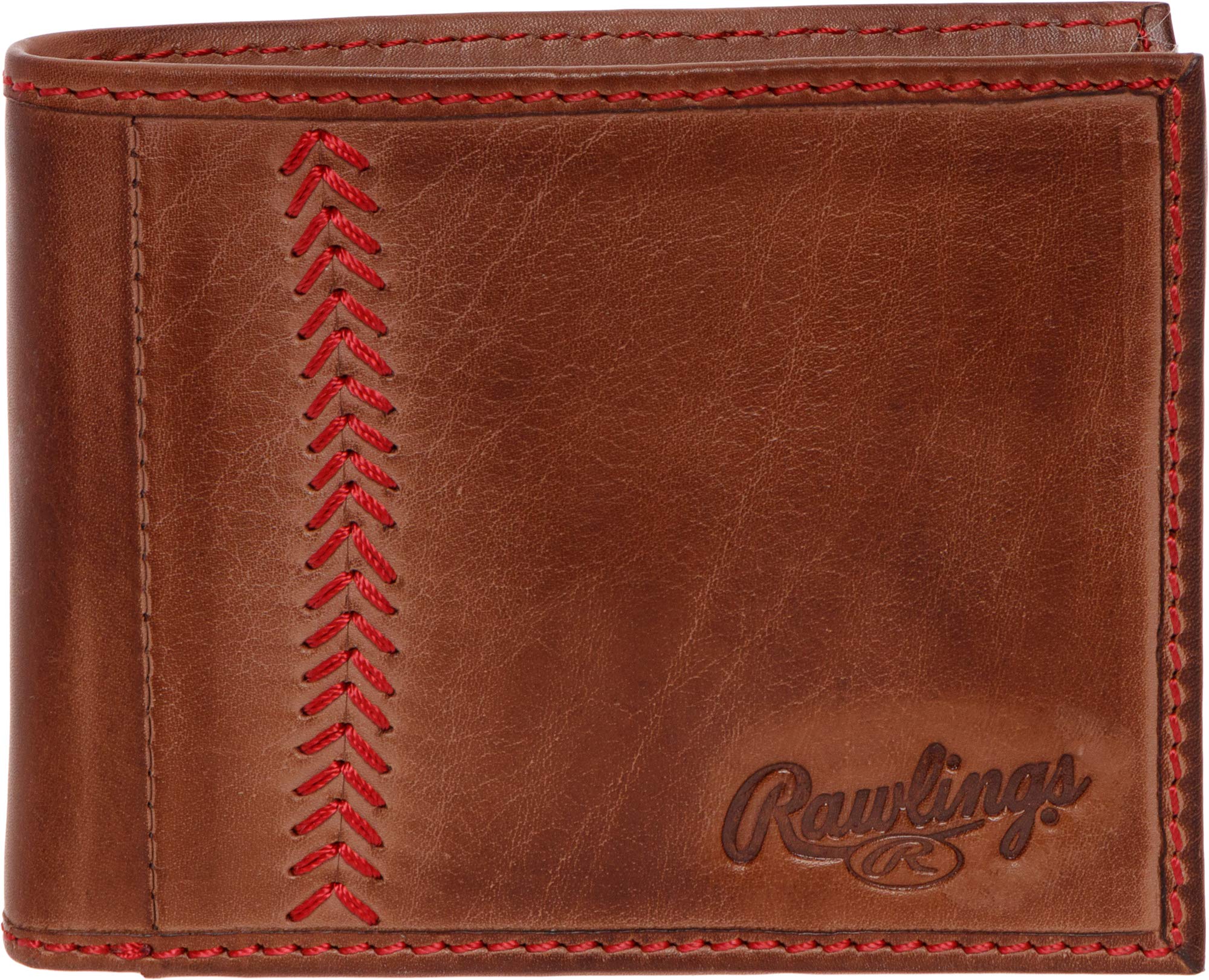 Mens Tanned-leather Baseball Stitch Embroidered Wallet