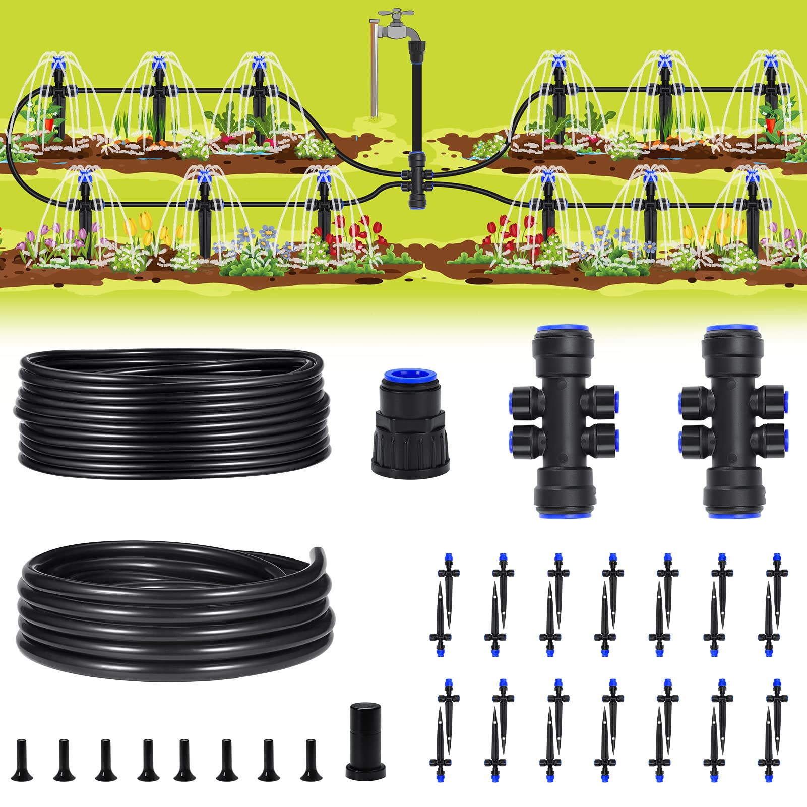 HIRALIY 50FT Garden Watering System, New Quick Connector, Blank Distribution Tubing, Saving Water Automatic Irrigation Equipment for Patio Lawn