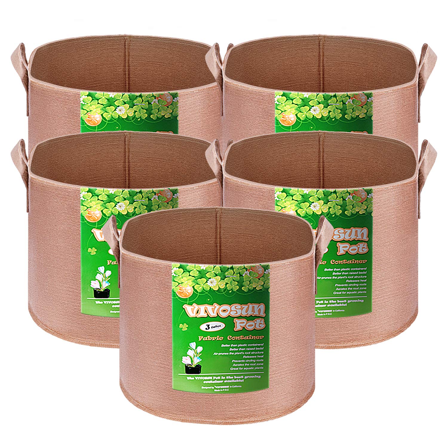 5-Pack 5 Gallon Grow Bags Heavy Duty 300G Thickened Nonwoven Plant Fabric Pots with Handles