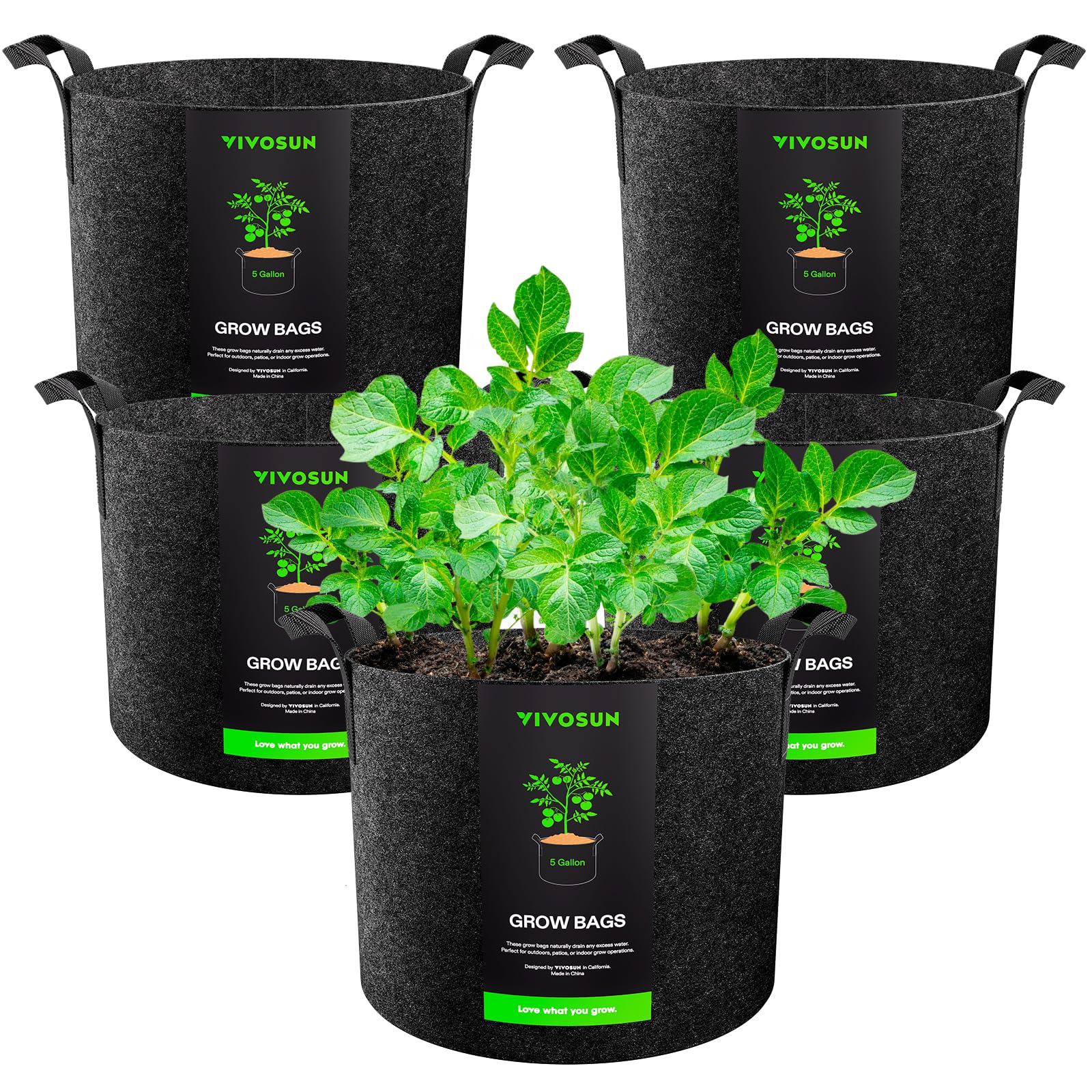 5-Pack 5 Gallon Grow Bags Heavy Duty 300G Thickened Nonwoven Plant Fabric Pots with Handles