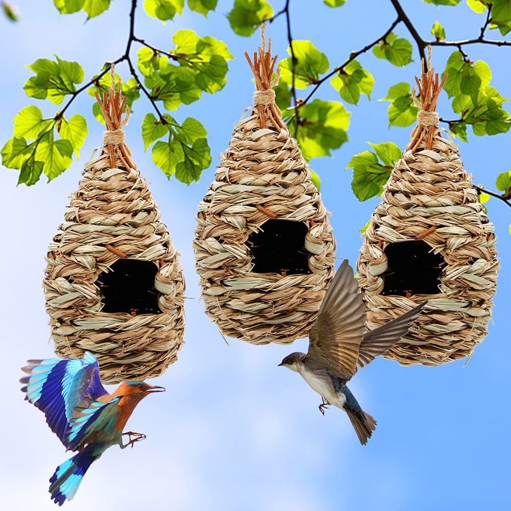 Winemana 4 Pack Hanging Hummingbird Nest House for Outside, Ball Shape, Hand Woven