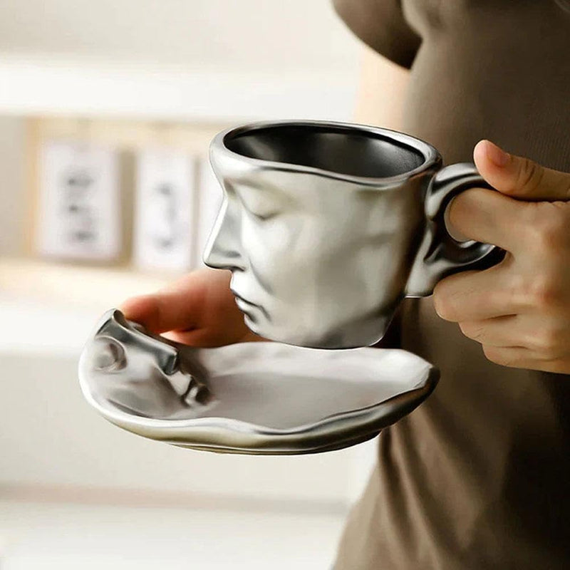 Kissing Mug Set Ceramic Coffee Cup, Abstract Kiss Coffee Cups with Spoons