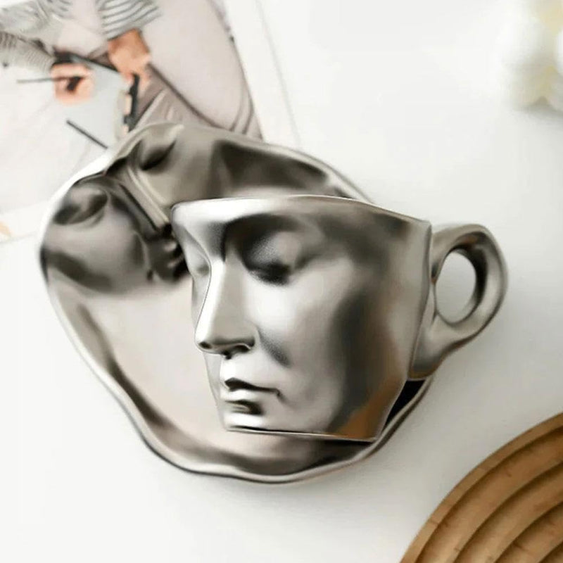 Kissing Mug Set Ceramic Coffee Cup, Abstract Kiss Coffee Cups with Spoons