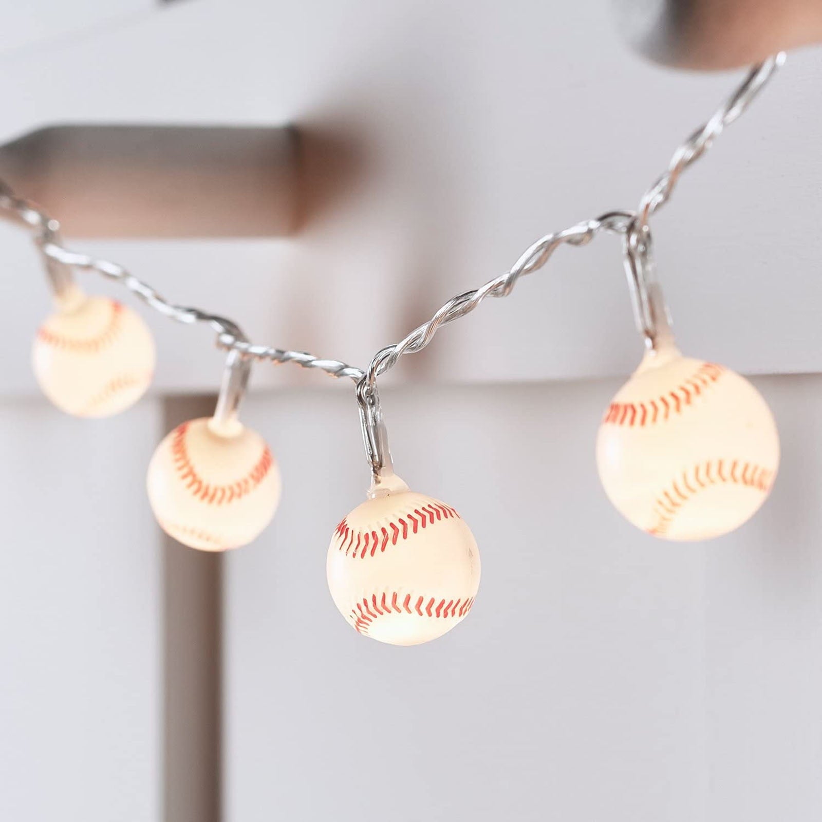 Lights4fun, Inc. 6ft Baseball Basketball String Lights Battery Operated 20 LED Indoor Decoration