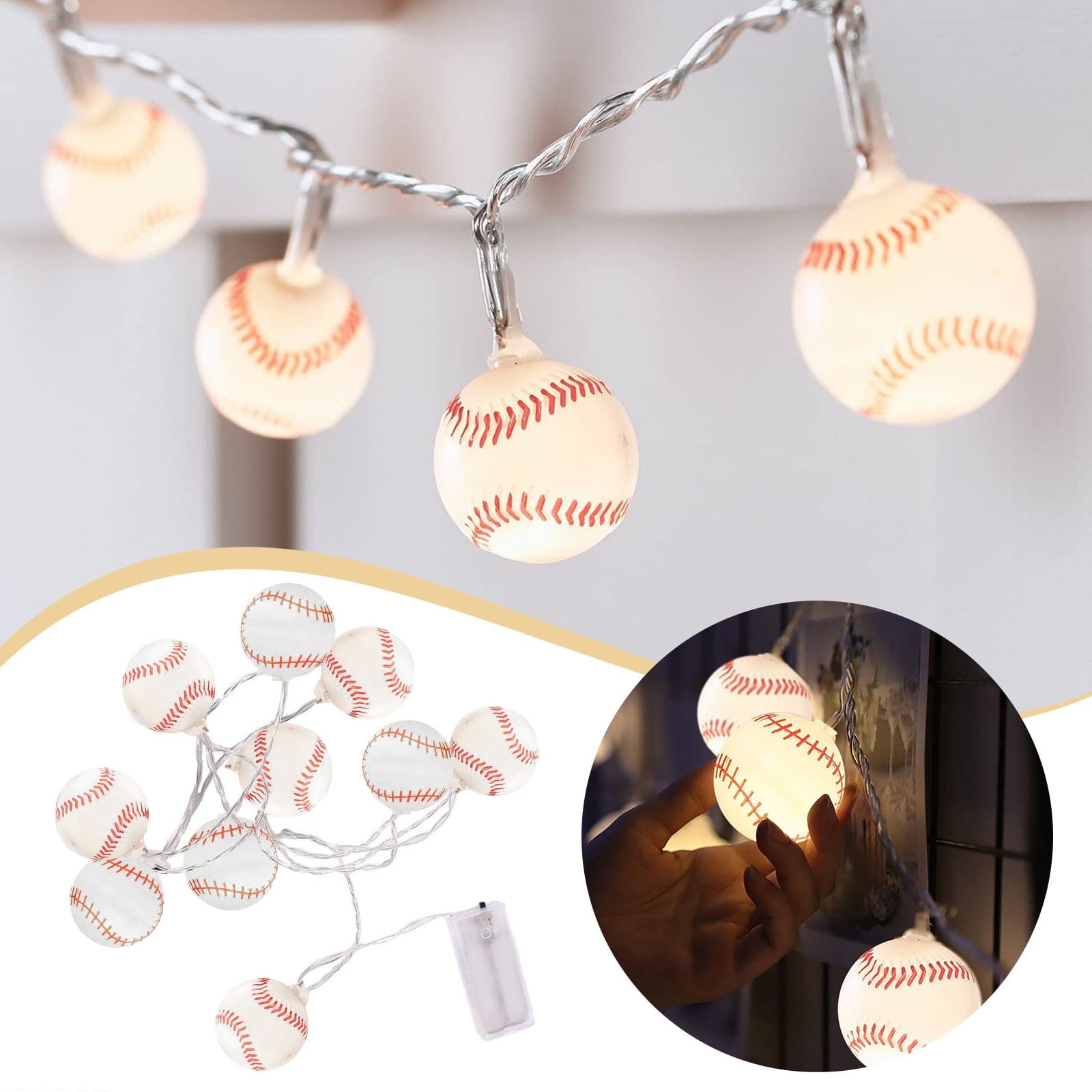 Lights4fun, Inc. 6ft Baseball Basketball String Lights Battery Operated 20 LED Indoor Decoration