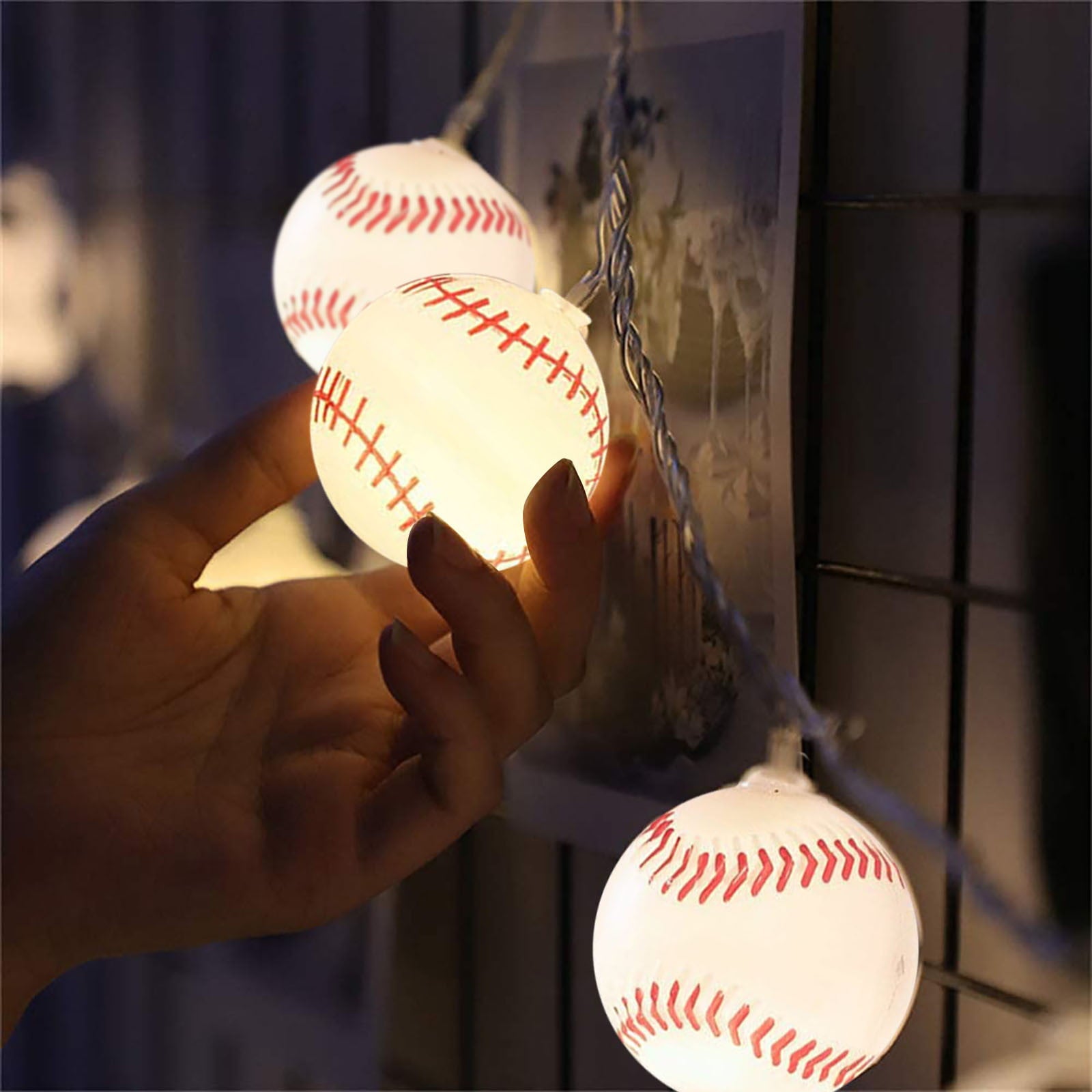 Lights4fun, Inc. 6ft Baseball Basketball String Lights Battery Operated 20 LED Indoor Decoration