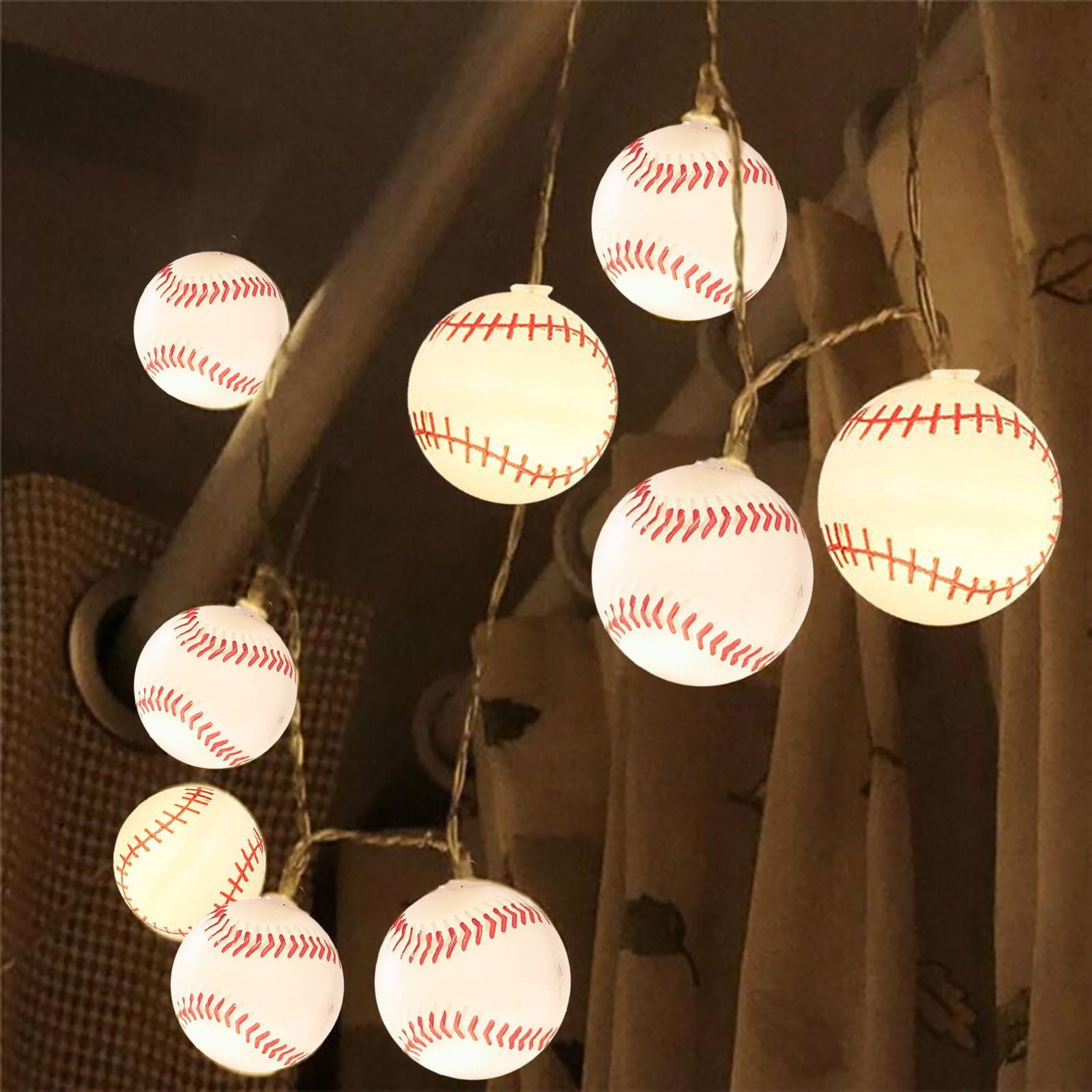 Lights4fun, Inc. 6ft Baseball Basketball String Lights Battery Operated 20 LED Indoor Decoration