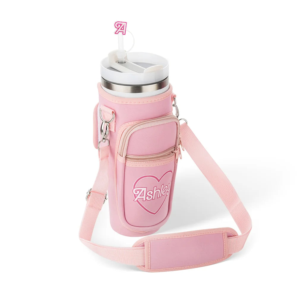 Personalized Pink Doll Style Water Bottle Carrier Bag for 40oz Stanley Tumbler