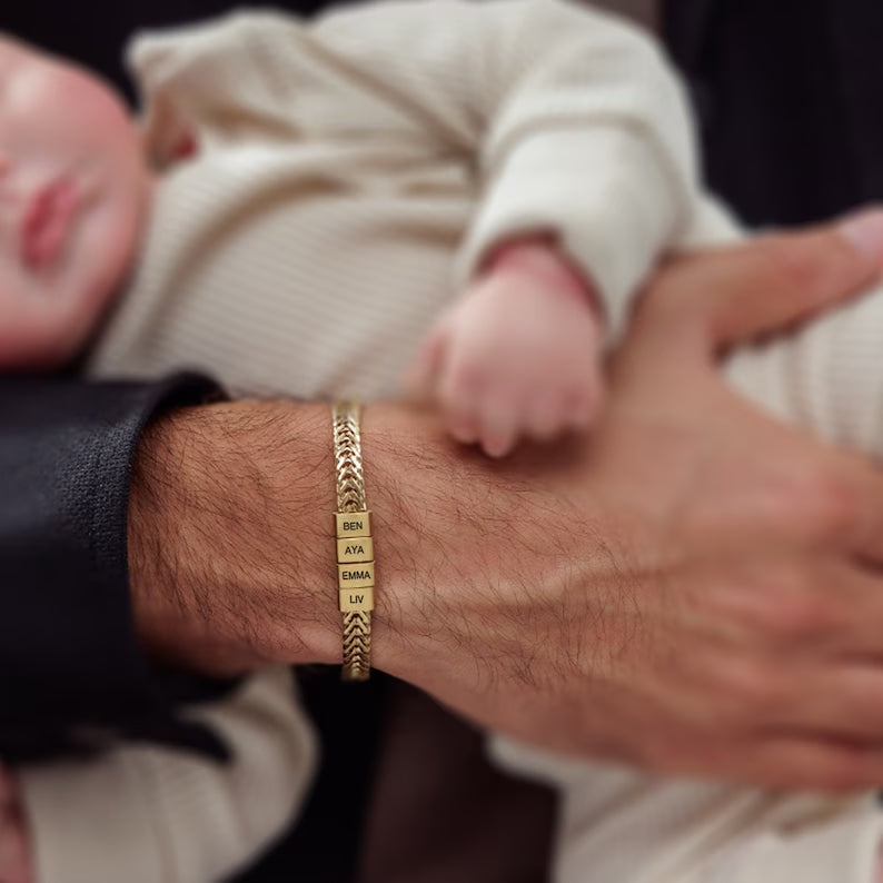 Custom Gold Bracelet For Dad With Kids Name