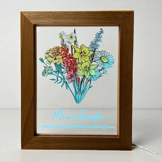 Personalized Birth flower Bouquet Names LED Light