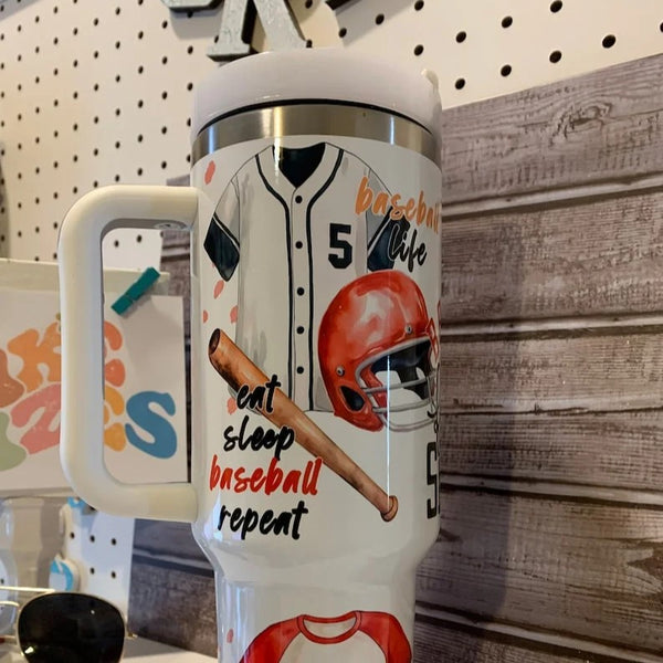 Custom 40 oz tumbler with handle, Baseball Cup Gift