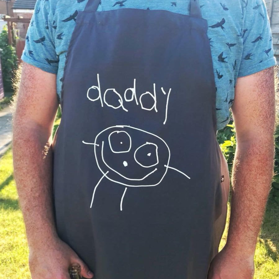 Personalised Daddy BBQ Apron, Childrens Drawing Gift, Daddy Dad Papa Fathers Day Gift