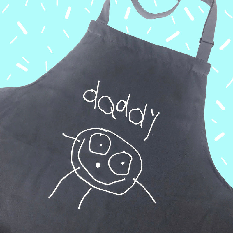 Personalised Daddy BBQ Apron, Childrens Drawing Gift, Daddy Dad Papa Fathers Day Gift