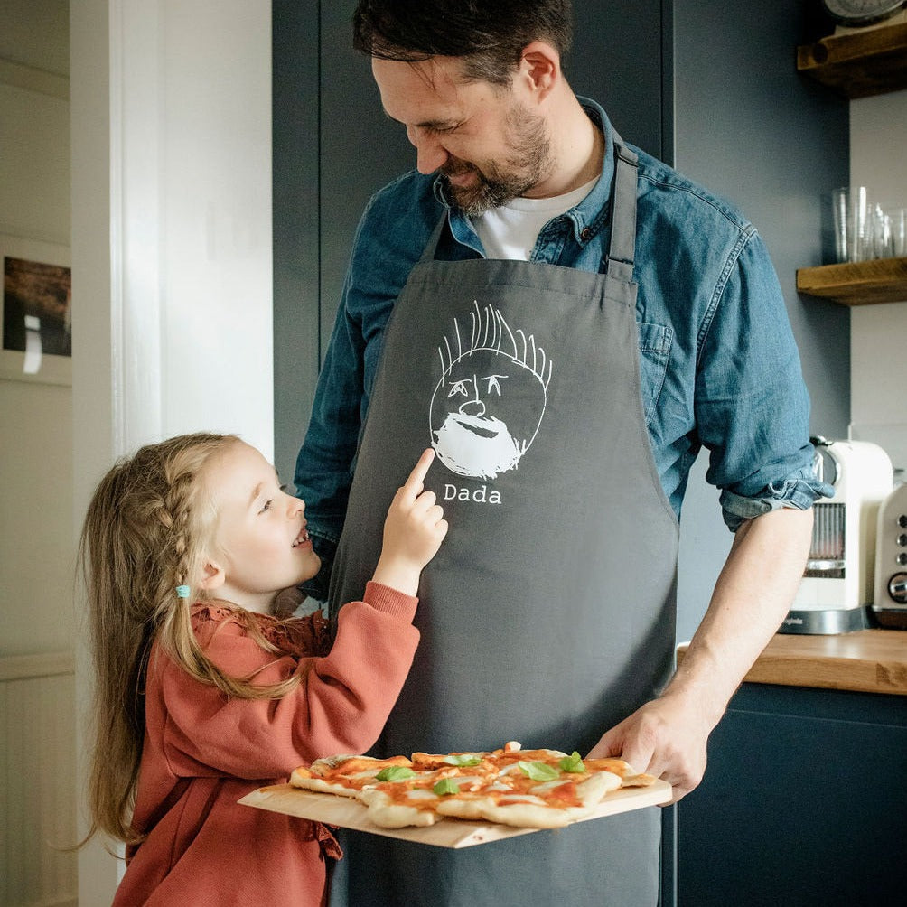 Personalised Daddy BBQ Apron, Childrens Drawing Gift, Daddy Dad Papa Fathers Day Gift