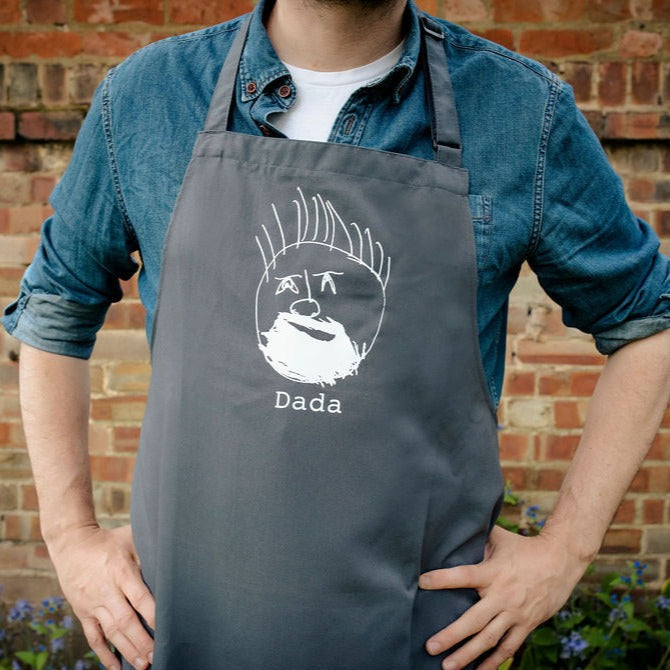 Personalised Daddy BBQ Apron, Childrens Drawing Gift, Daddy Dad Papa Fathers Day Gift