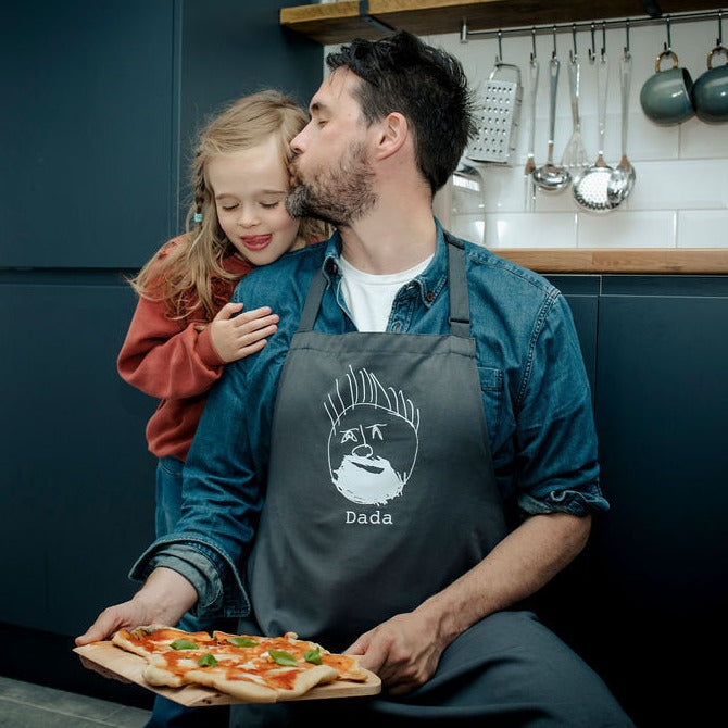 Personalised Daddy BBQ Apron, Childrens Drawing Gift, Daddy Dad Papa Fathers Day Gift