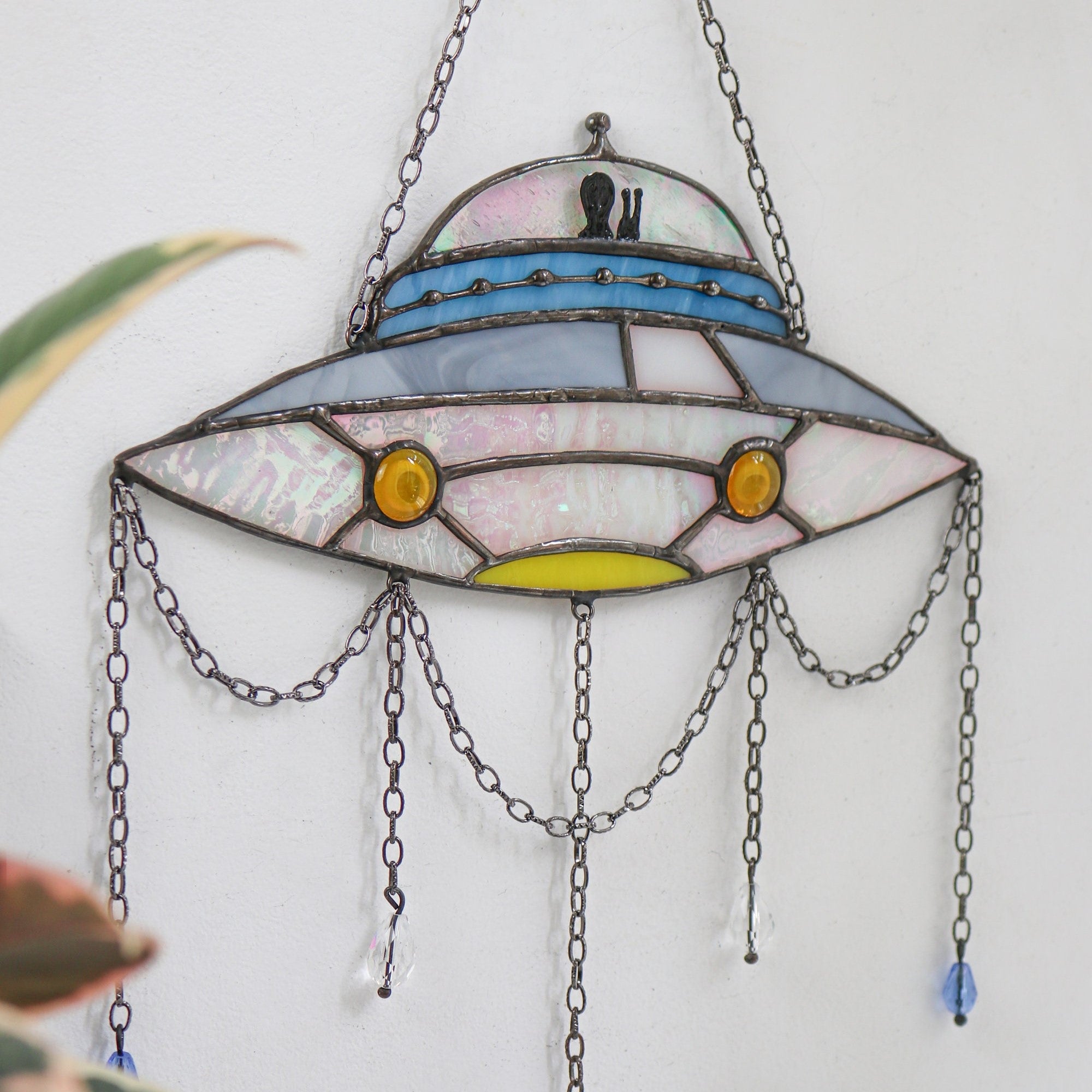 Dreamcatcher UFO Stained glass decor Suncatcher UFO Window panel