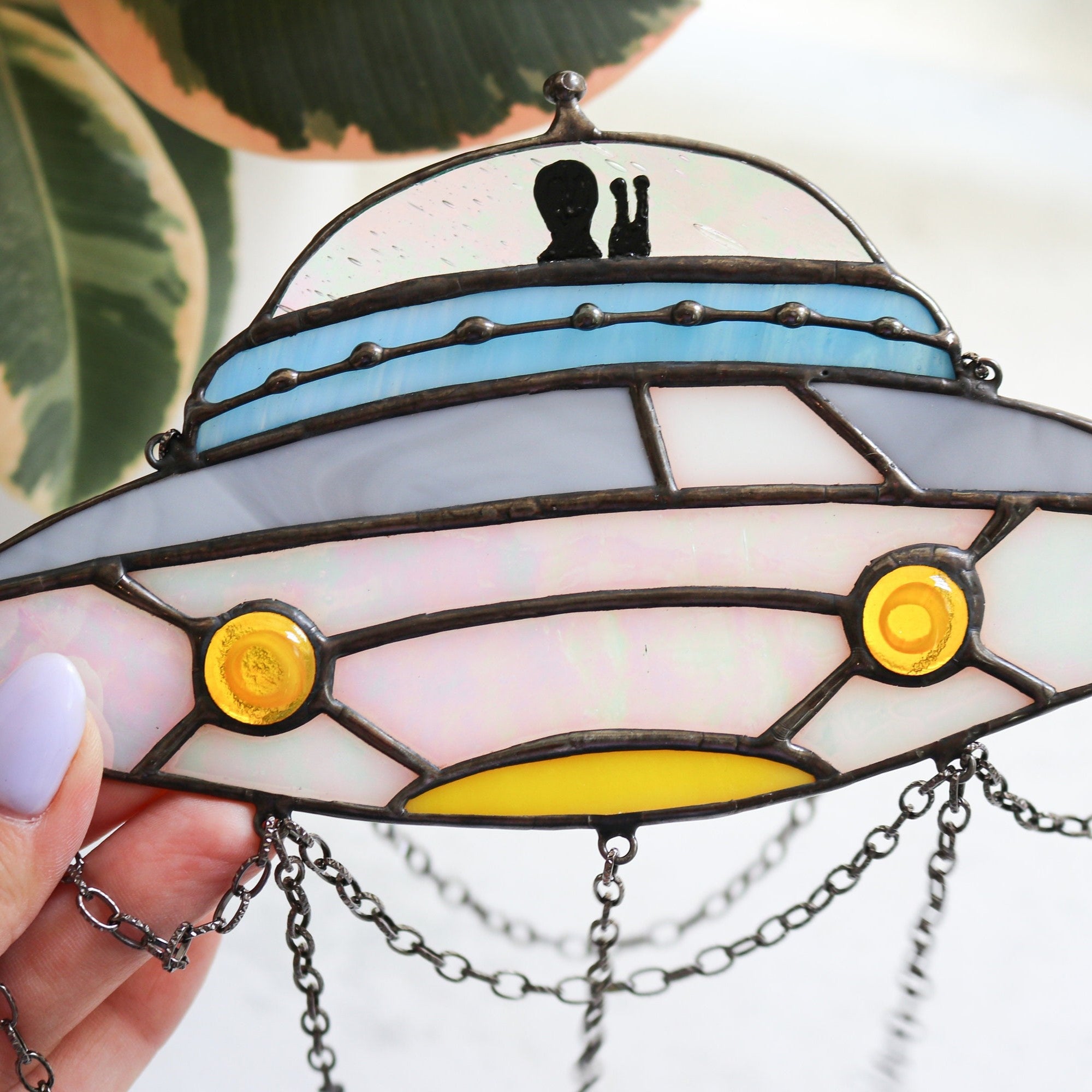 Dreamcatcher UFO Stained glass decor Suncatcher UFO Window panel