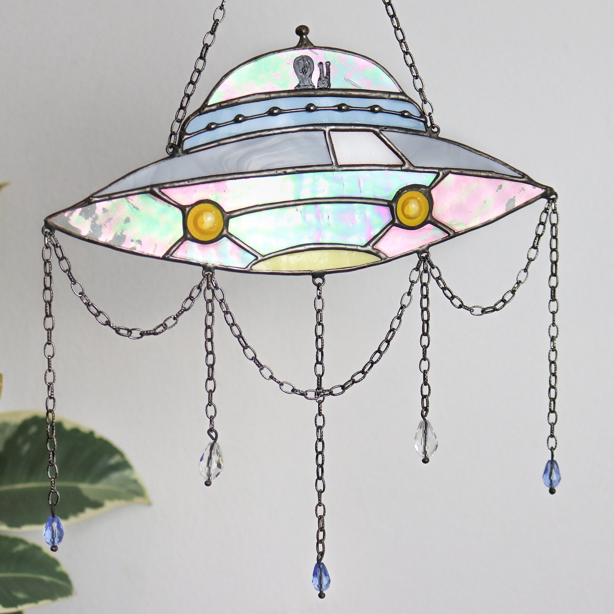 Dreamcatcher UFO Stained glass decor Suncatcher UFO Window panel