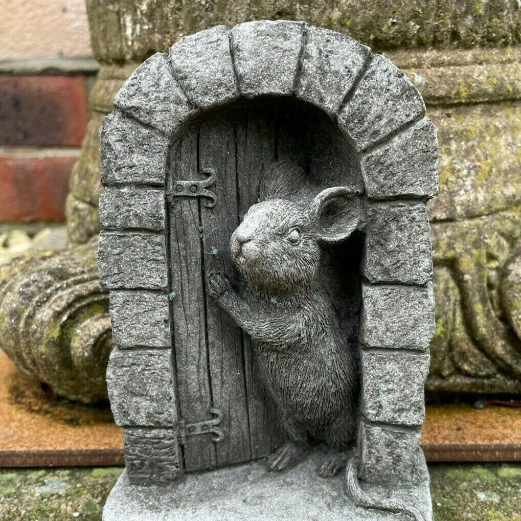 Mouse Door Stone Statue, Garden Outdoor Home Tree Animal Decoration Ornament