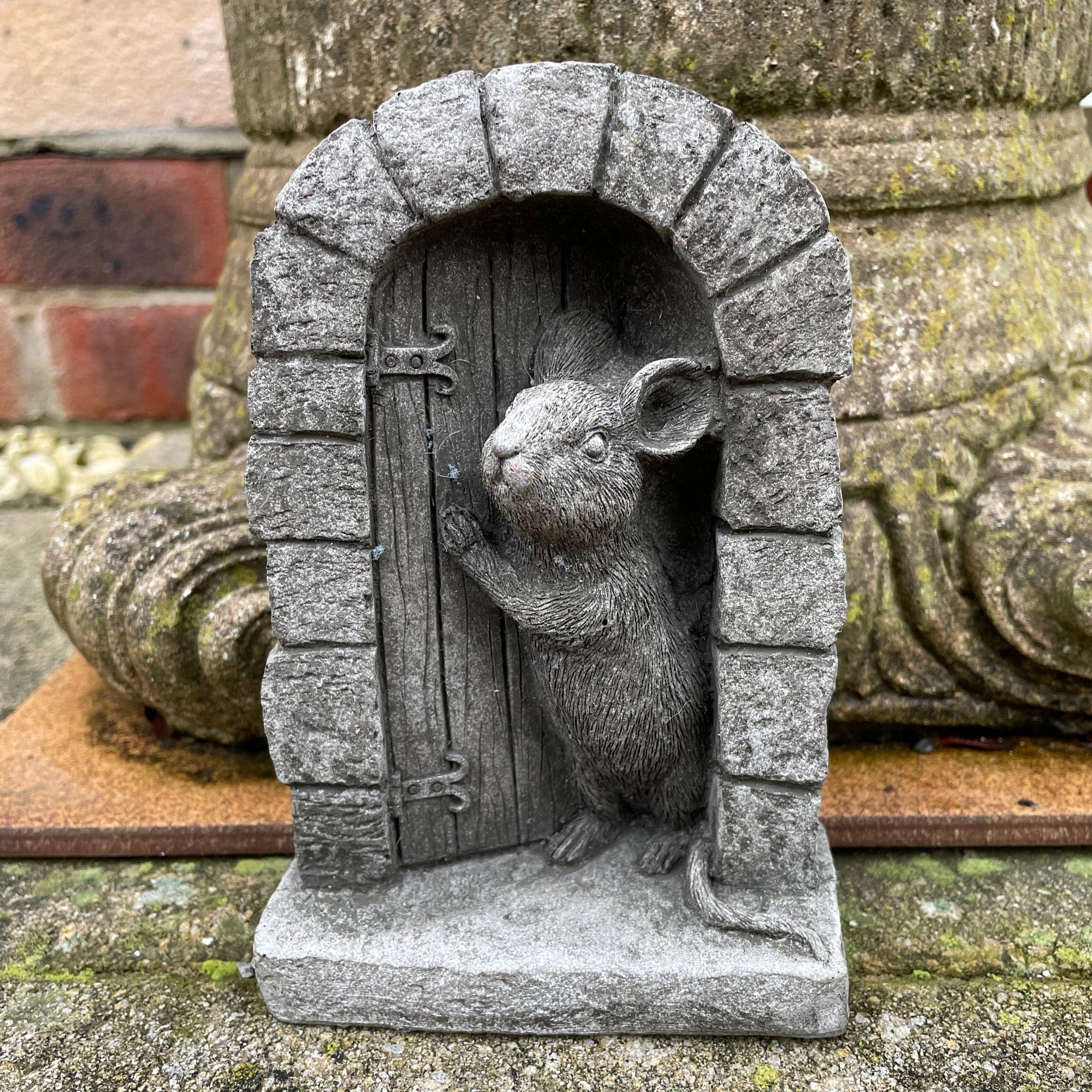 Mouse Door Stone Statue, Garden Outdoor Home Tree Animal Decoration Ornament