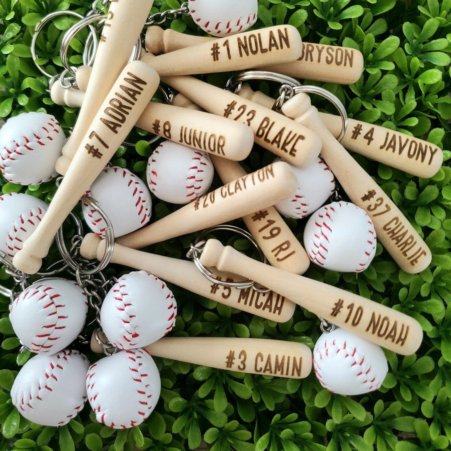 Personalized Baseball Keychain, Engraved Wooden Bat, Softball Keychain, Coach Gift