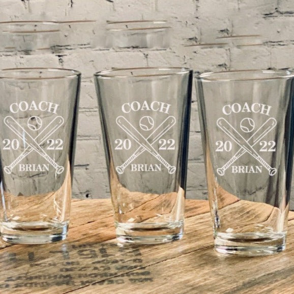 Baseball Coach Pint Glasses, Baseball Gift, Gift For Baseball Coach, Coach Gift, Thank you Gift, Mentor Gift, Gift for Coach, Beer Glass