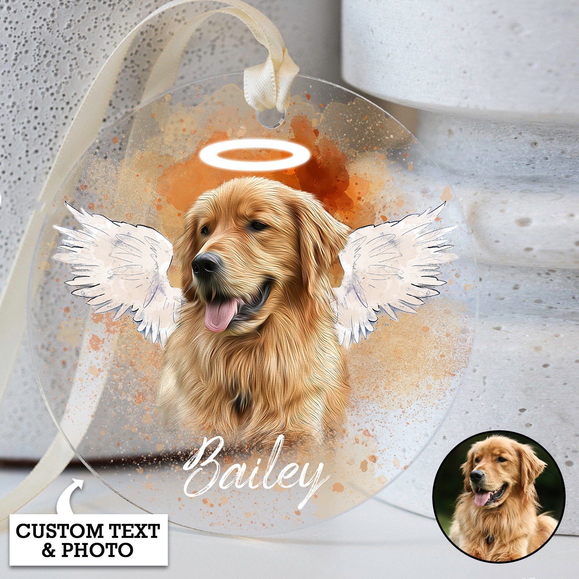 Personalized Pet Memorial Photo Ornament, Pet Loss Gifts