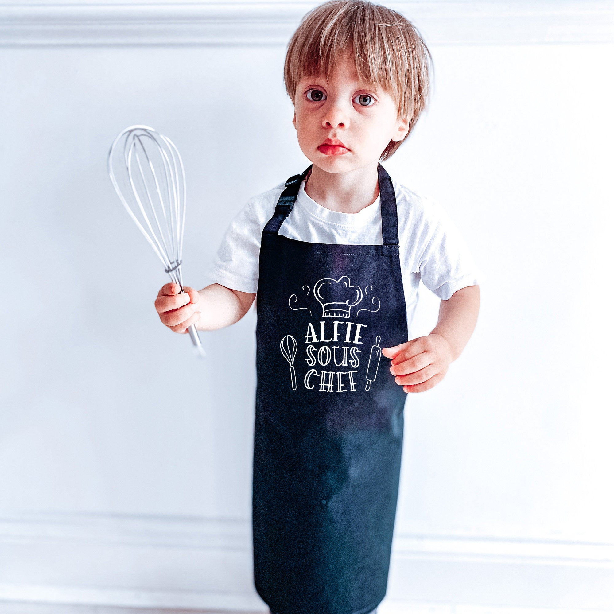 Cute Matching Apron with Names, Personalised Head Chef Sous Chef, Father's Day Christmas Birthday Gift for Dad Child