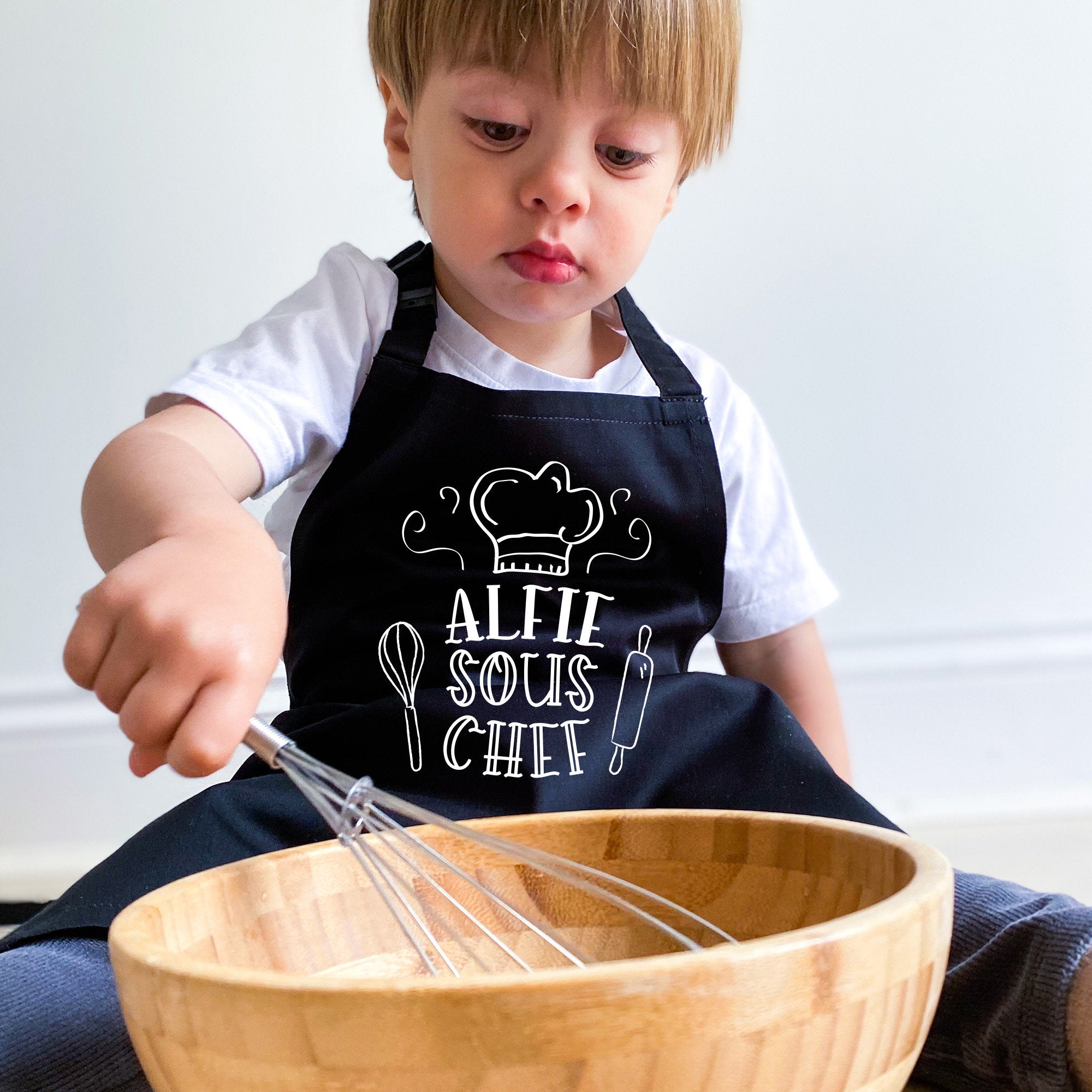 Cute Matching Apron with Names, Personalised Head Chef Sous Chef, Father's Day Christmas Birthday Gift for Dad Child