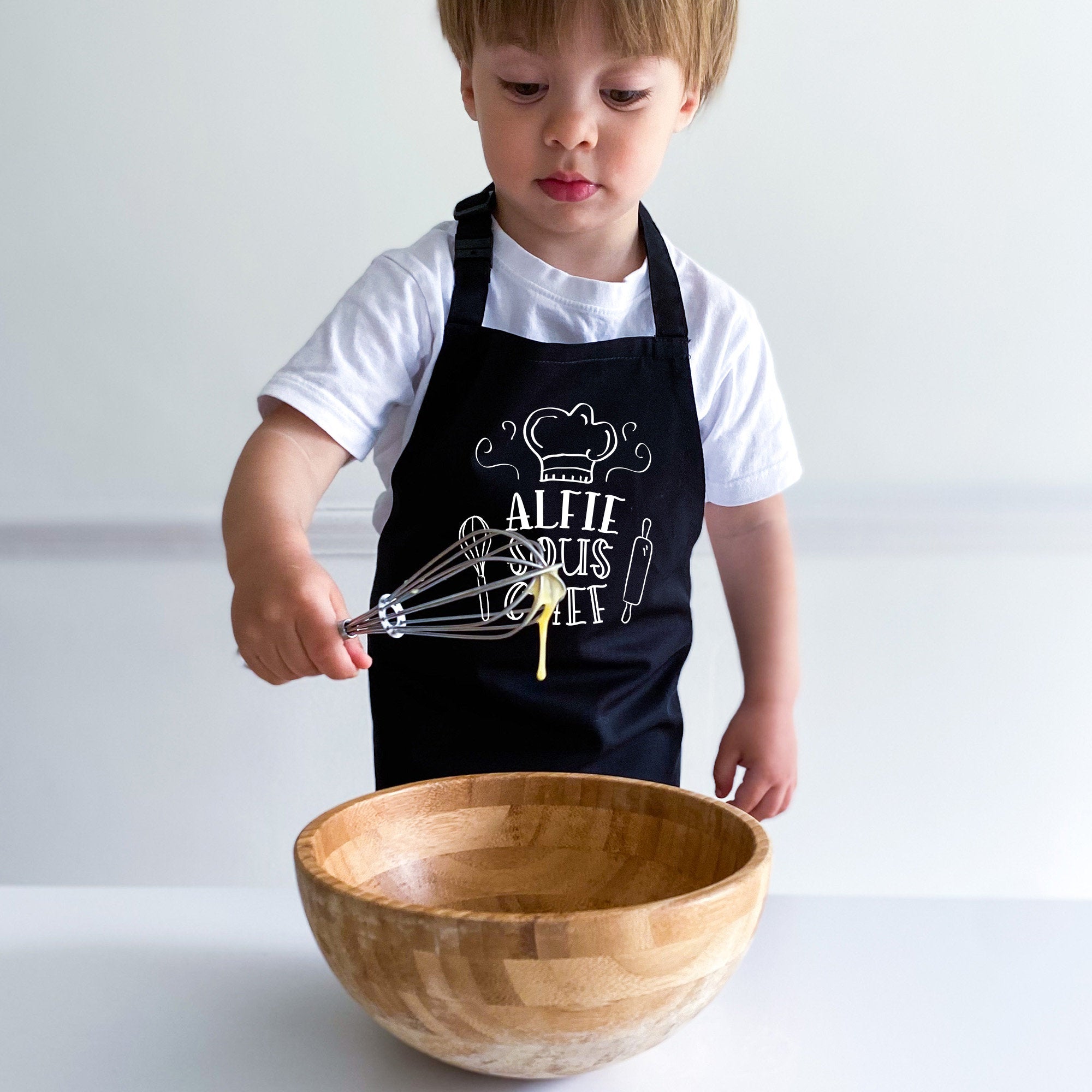 Cute Matching Apron with Names, Personalised Head Chef Sous Chef, Father's Day Christmas Birthday Gift for Dad Child