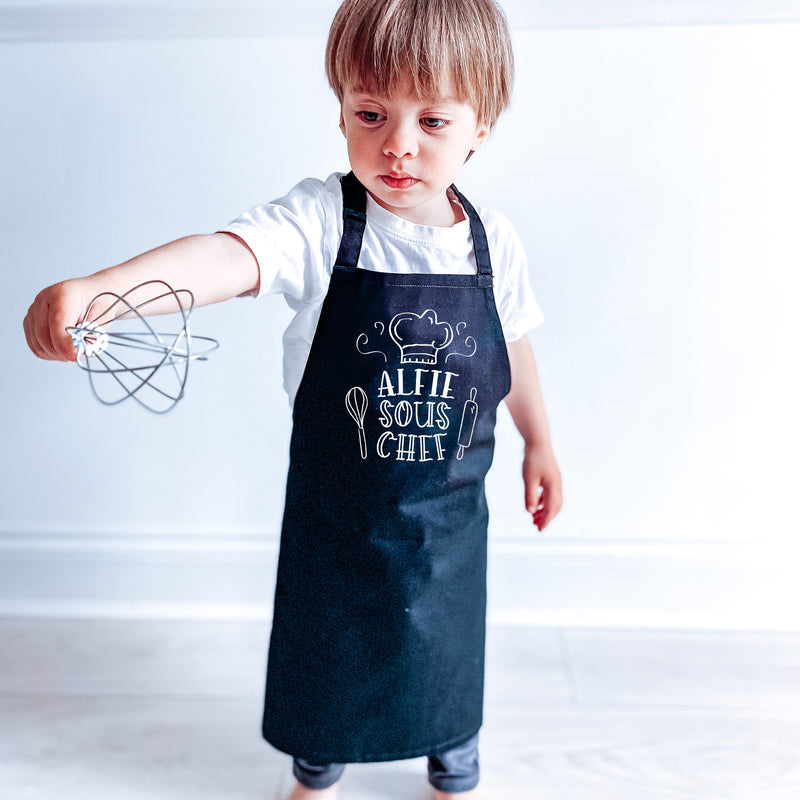 Cute Matching Apron with Names, Personalised Head Chef Sous Chef, Father's Day Christmas Birthday Gift for Dad Child