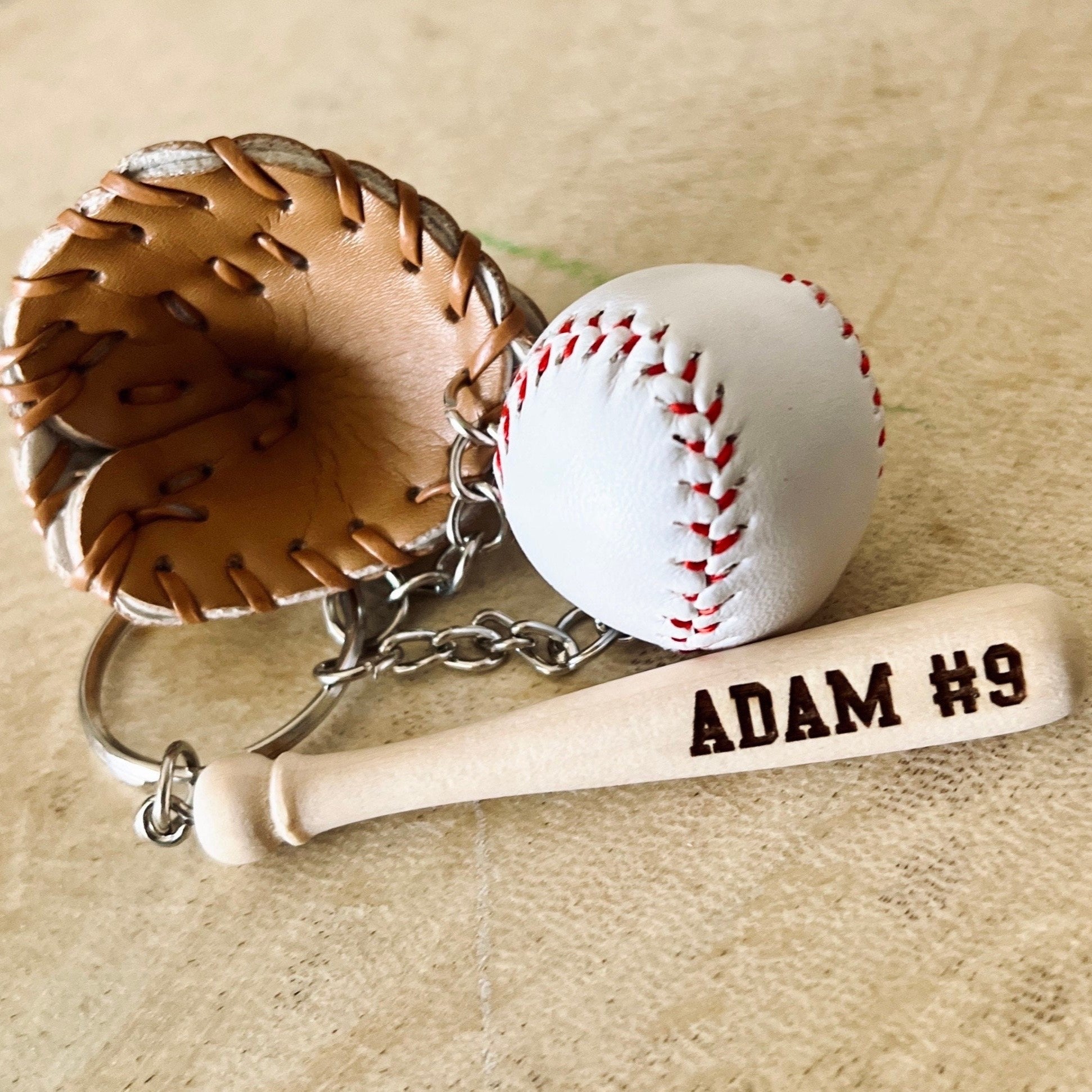 Personalized Baseball Keychain, Engraved Wooden Bat, Softball Keychain, Coach Gift