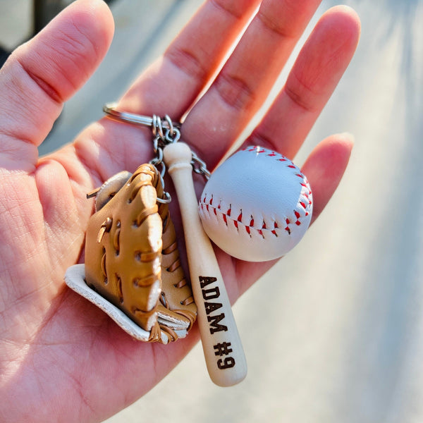 Personalized Baseball Keychain, Engraved Wooden Bat, Softball Keychain, Coach Gift