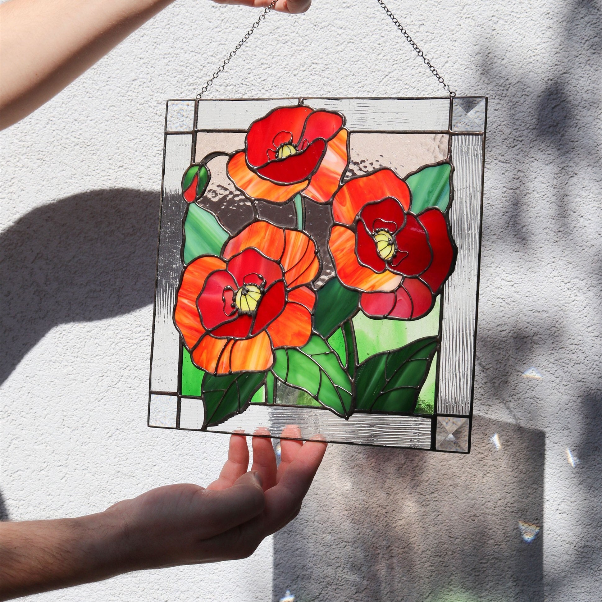 Poppies Flower Red Suncatcher. Garden Window Wall Hangings Gift