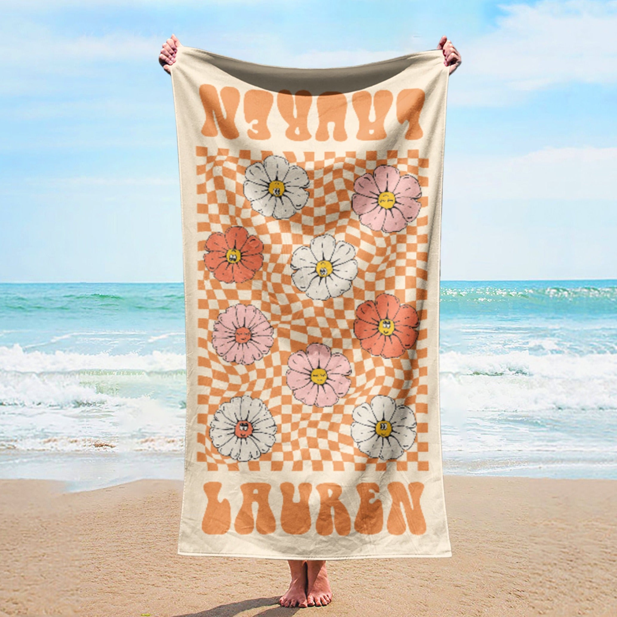 RETRO Multi Style Personalized Beach Towel , Custom Pool Towel Beach Towel With Name