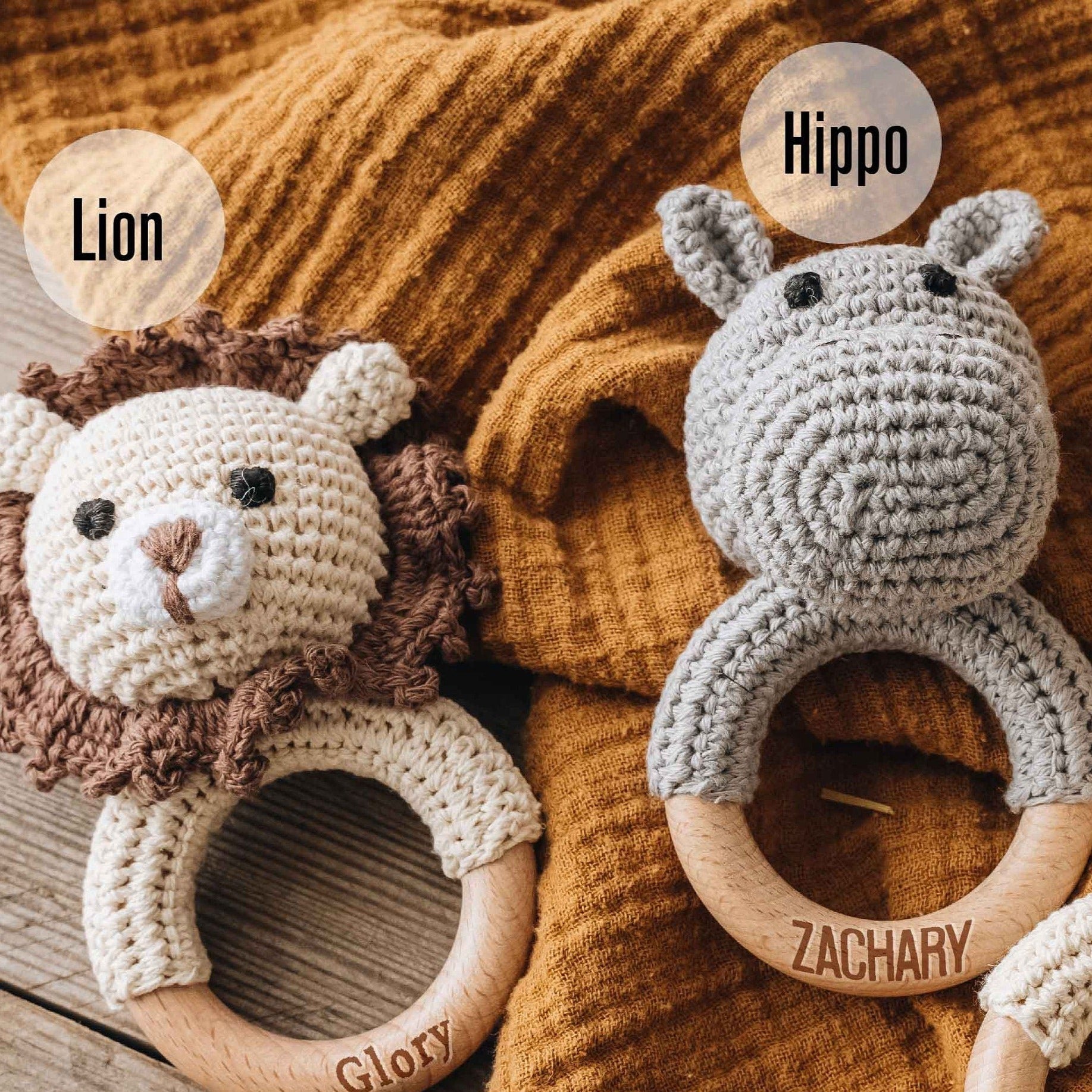 Engraved  Crochet Toy Rattle for Babies, Newborn Gifts