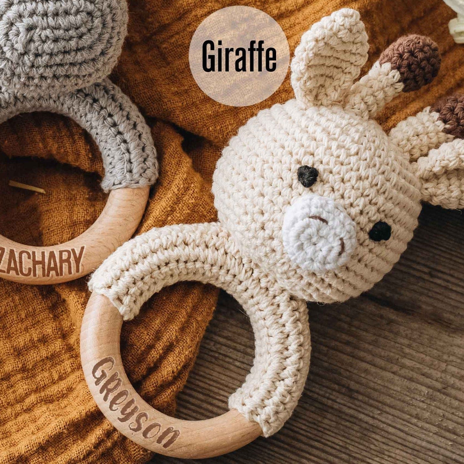 Engraved  Crochet Toy Rattle for Babies, Newborn Gifts