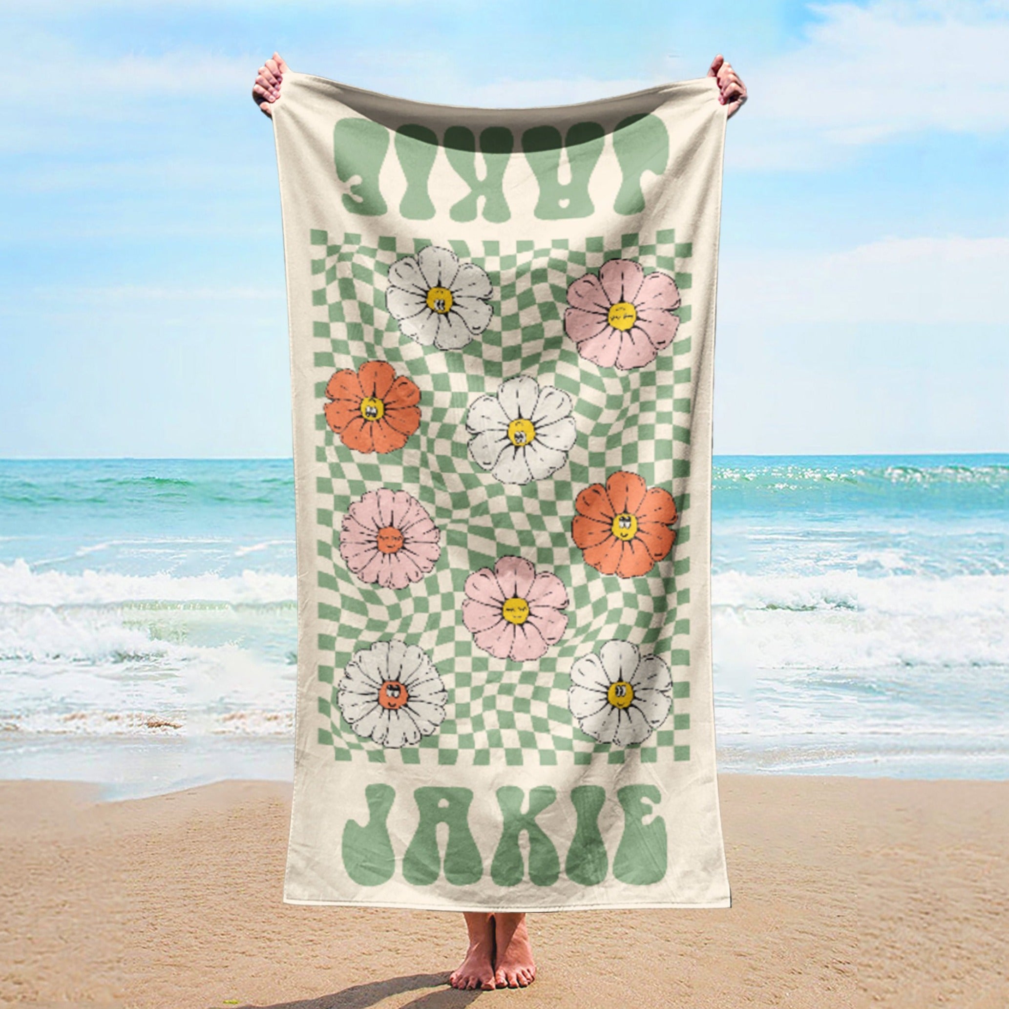 RETRO Multi Style Personalized Beach Towel , Custom Pool Towel Beach Towel With Name