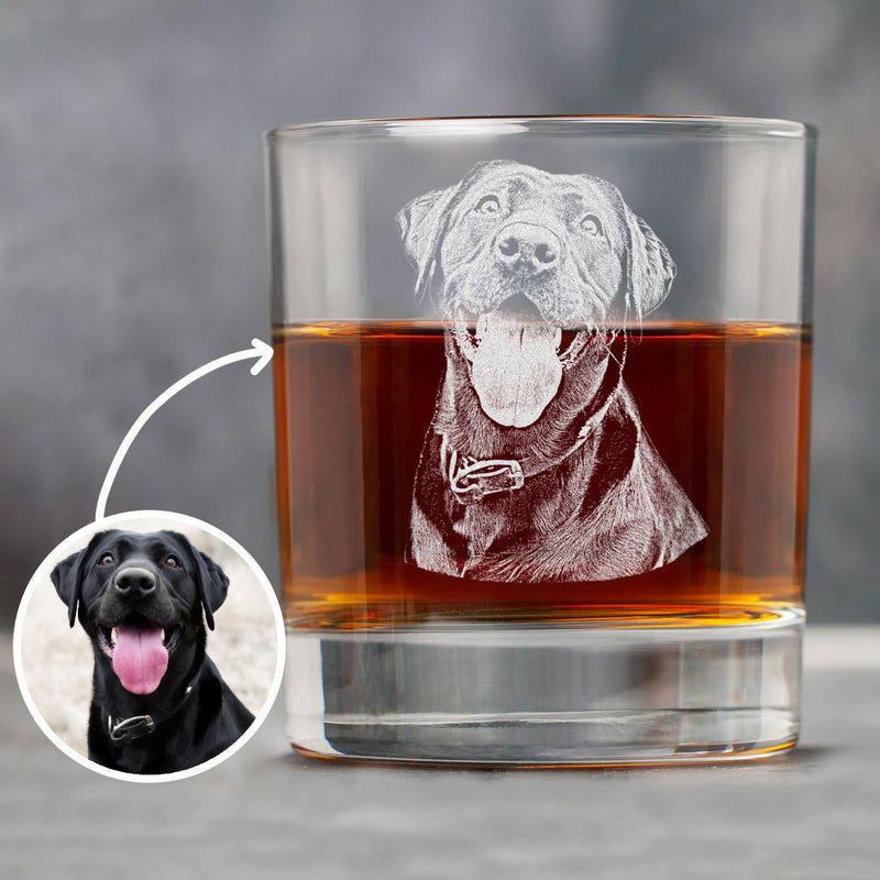 Custom Picture Memorial Rock Whiskey Glass, Personalized Unique Dad Father's Day Gifts, Family Picture Dog Cat Pet Picture
