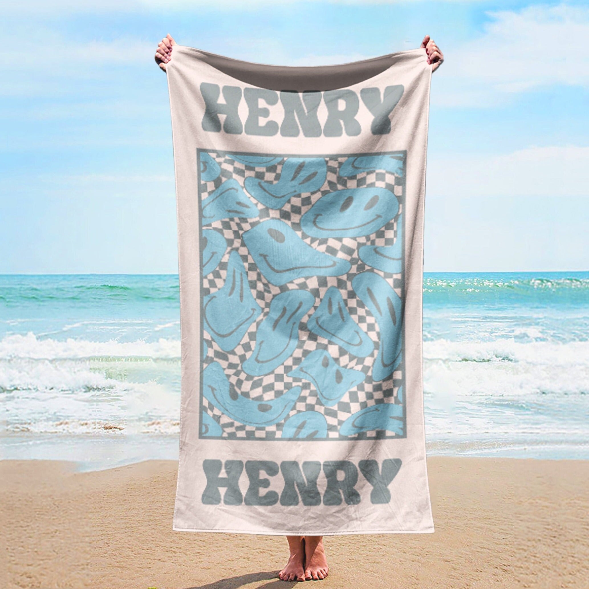 RETRO Multi Style Personalized Beach Towel , Custom Pool Towel Beach Towel With Name