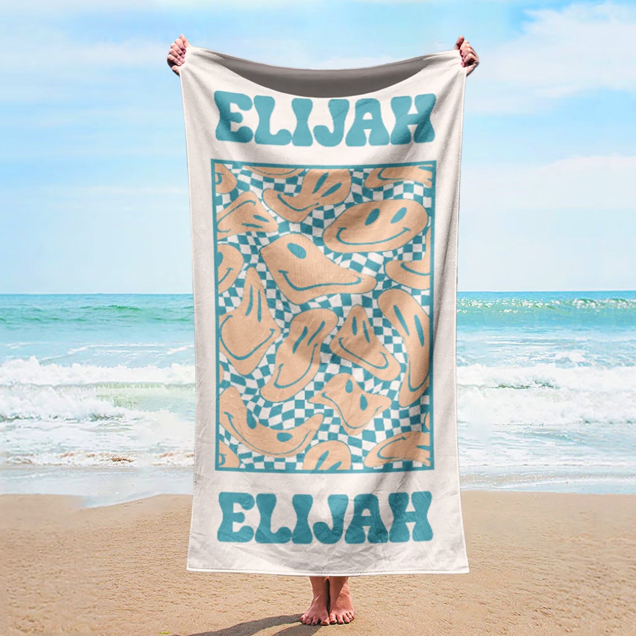 RETRO Multi Style Personalized Beach Towel , Custom Pool Towel Beach Towel With Name