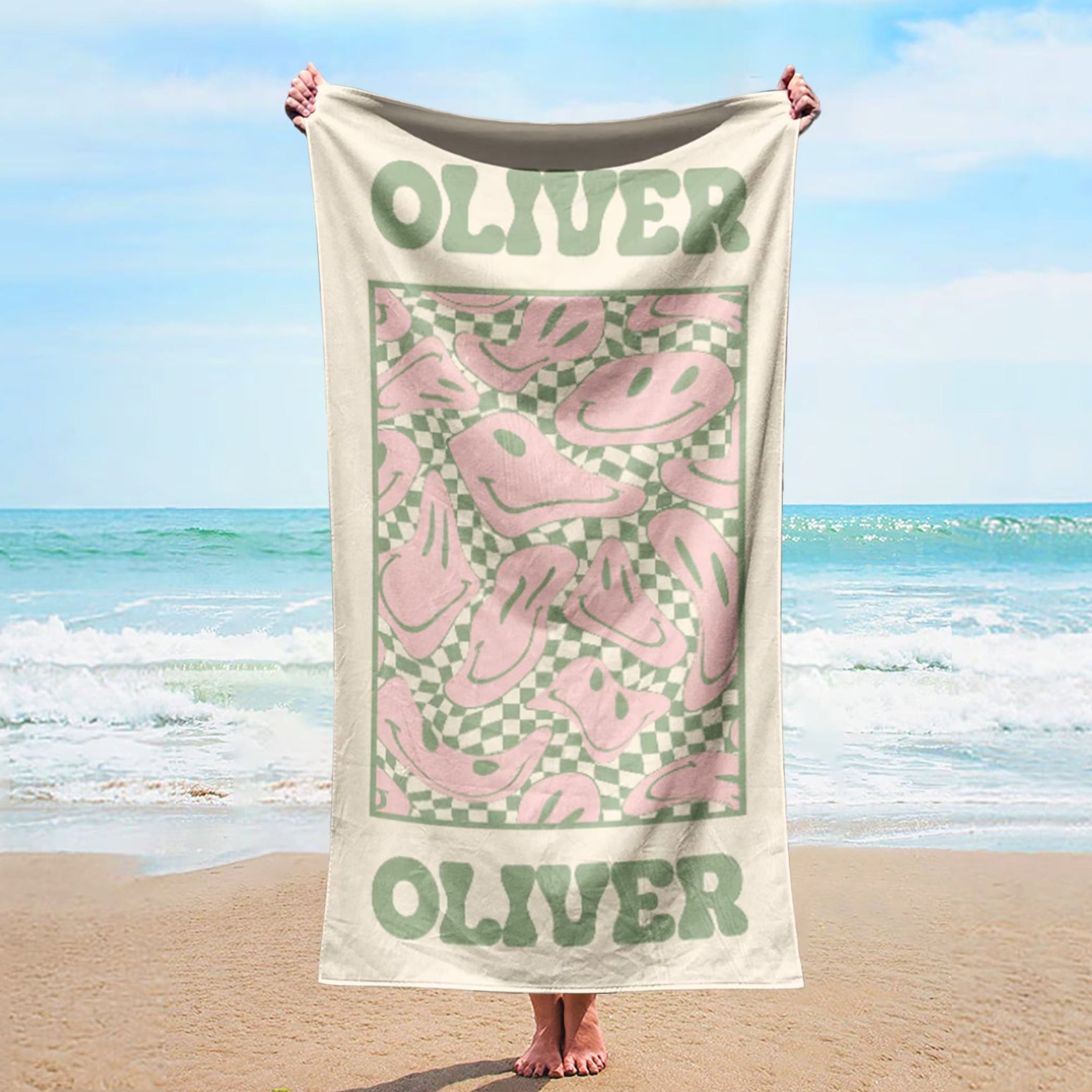 RETRO Multi Style Personalized Beach Towel , Custom Pool Towel Beach Towel With Name