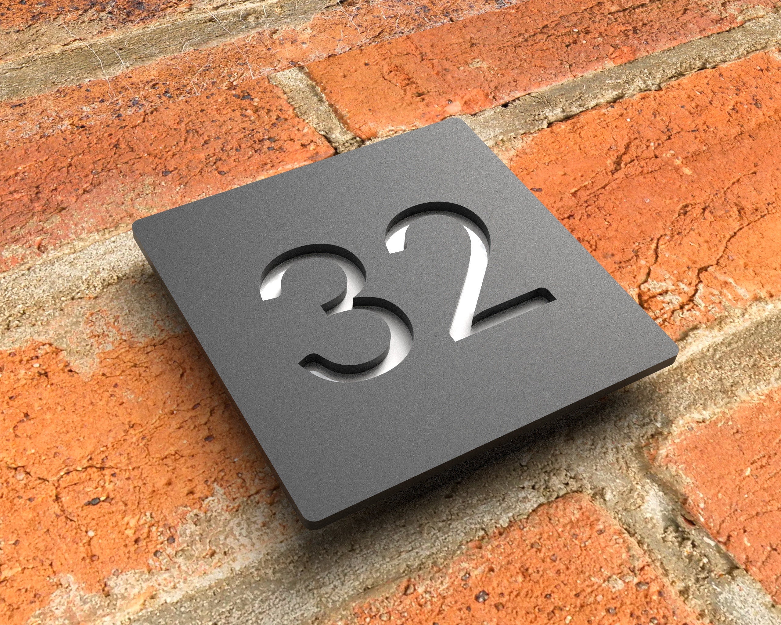 Modern floating house number sign